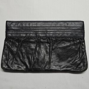 Vintage 70's Or 80's Black Leather Clutch Purse Handbag